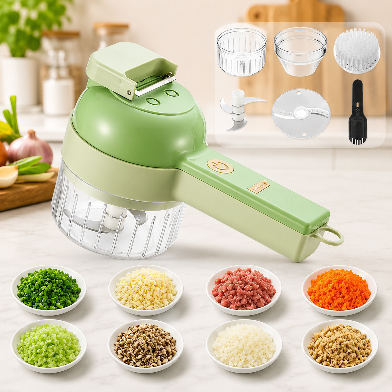 ChefPulse™ 5-in-1 Smart Prep Pro | Rechargeable Electric Vegetable Chopper, Slicer & Peeler (USB Type-C)