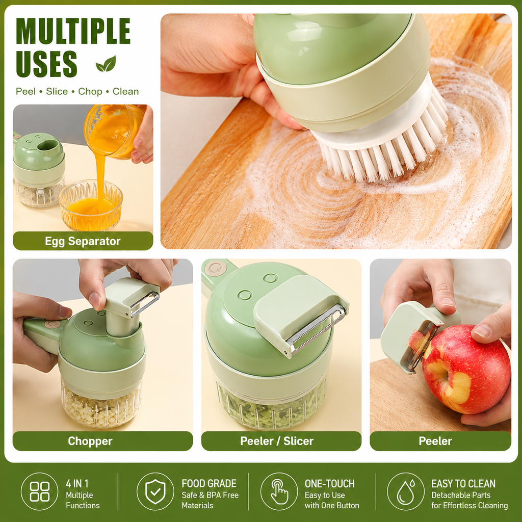 ChefPulse™ 5-in-1 Smart Prep Pro | Rechargeable Electric Vegetable Chopper, Slicer & Peeler (USB Type-C)