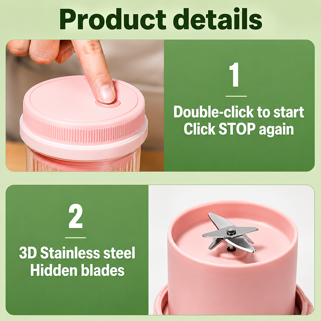 BlendGo Portable Fresh Juice Blender – USB Rechargeable (350ML)